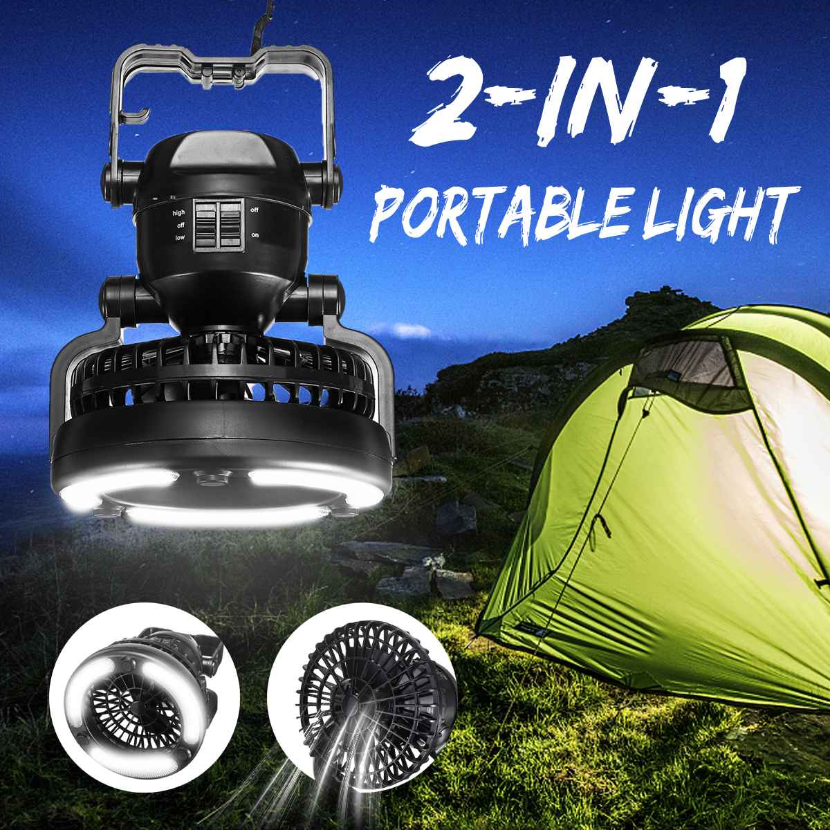 2 In 1 Camping Ceiling Fan Light Hanging Tent Lamp